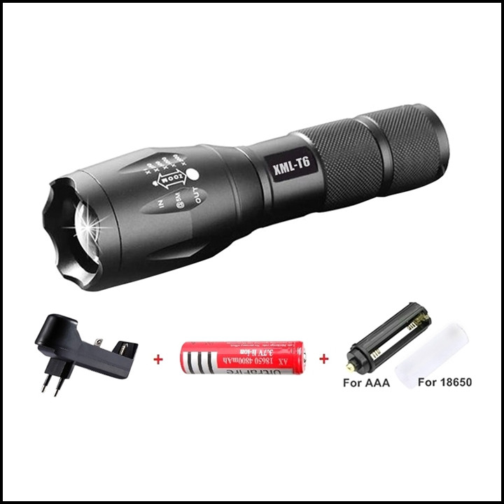 Đèn pin siêu sáng xml g01 t6 full box nhiều chế độ sáng chiếu xa 200m tặng kèm pin 18650 bảo hành 2 năm