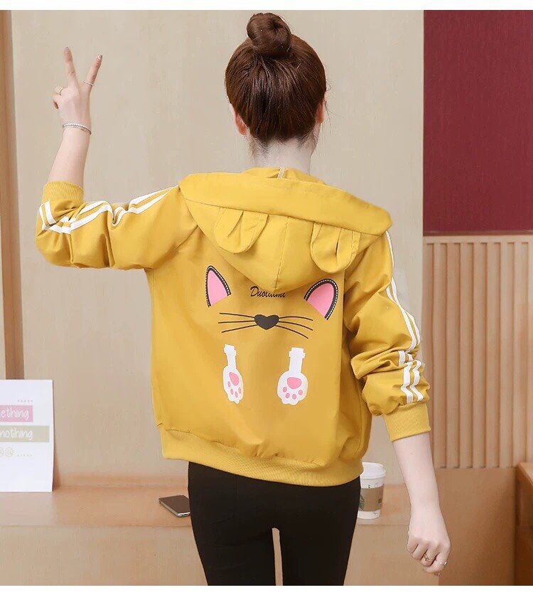 [HCM]Áo khoác dù nữ có nón in hình mèo sau lưng #aokhoacdu