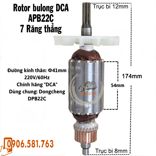 Rotor máy siết ốc bulong dca apb22c, hitachi wr22sa 7 răng 220v - tặng chổi than