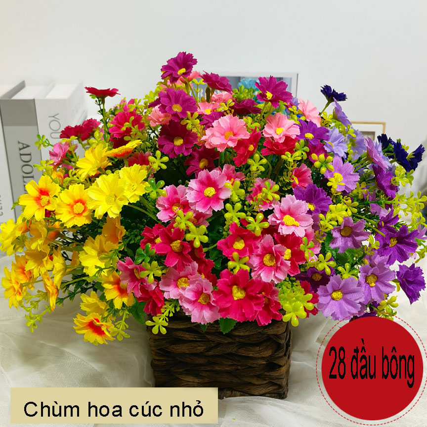 Cành hoa cúc nhỏ VI015, hoa lụa, hoa giả trang trí