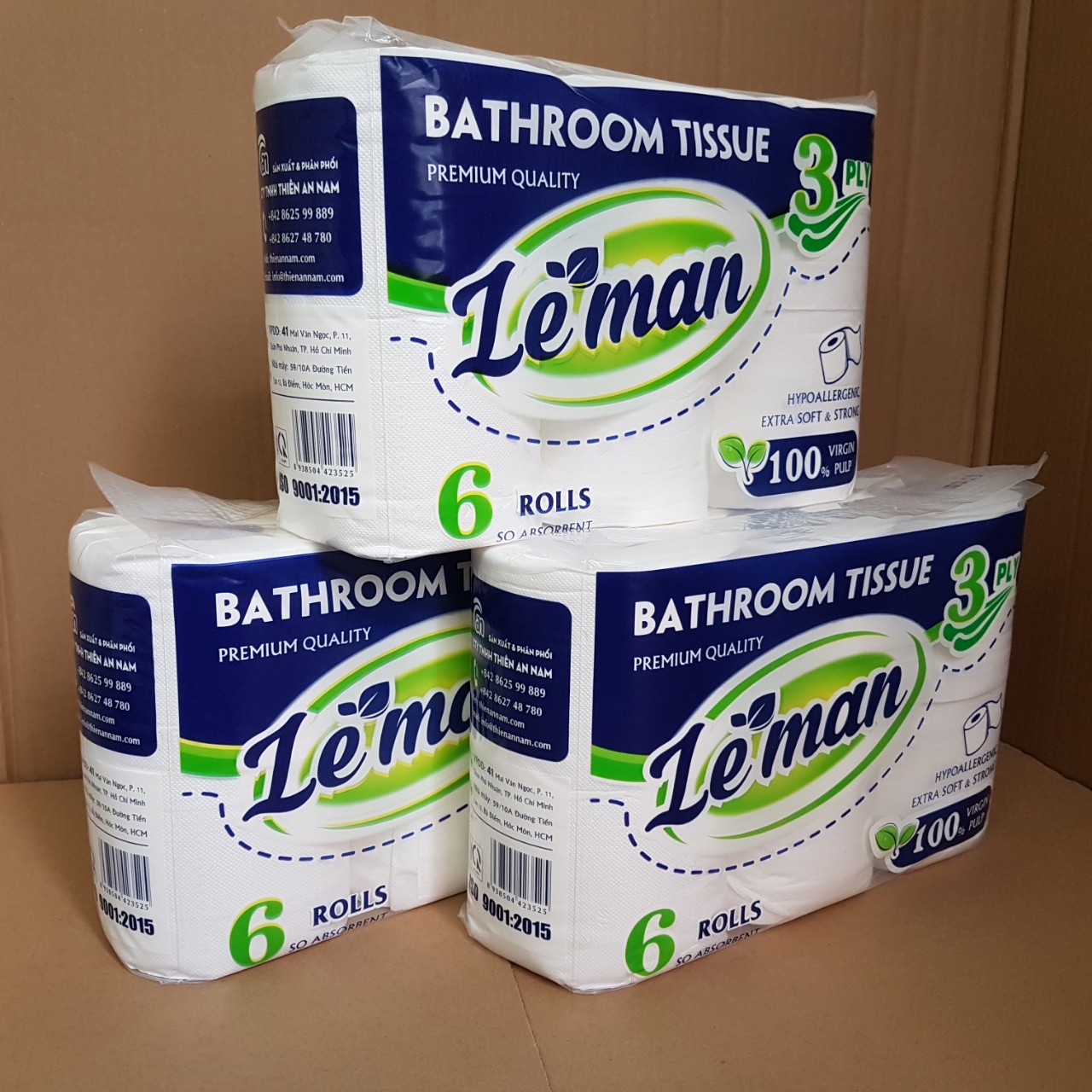 Combo (3 lốc) giấy vệ sinh cao cấp Leman Xanh - lốc 6 cuộn