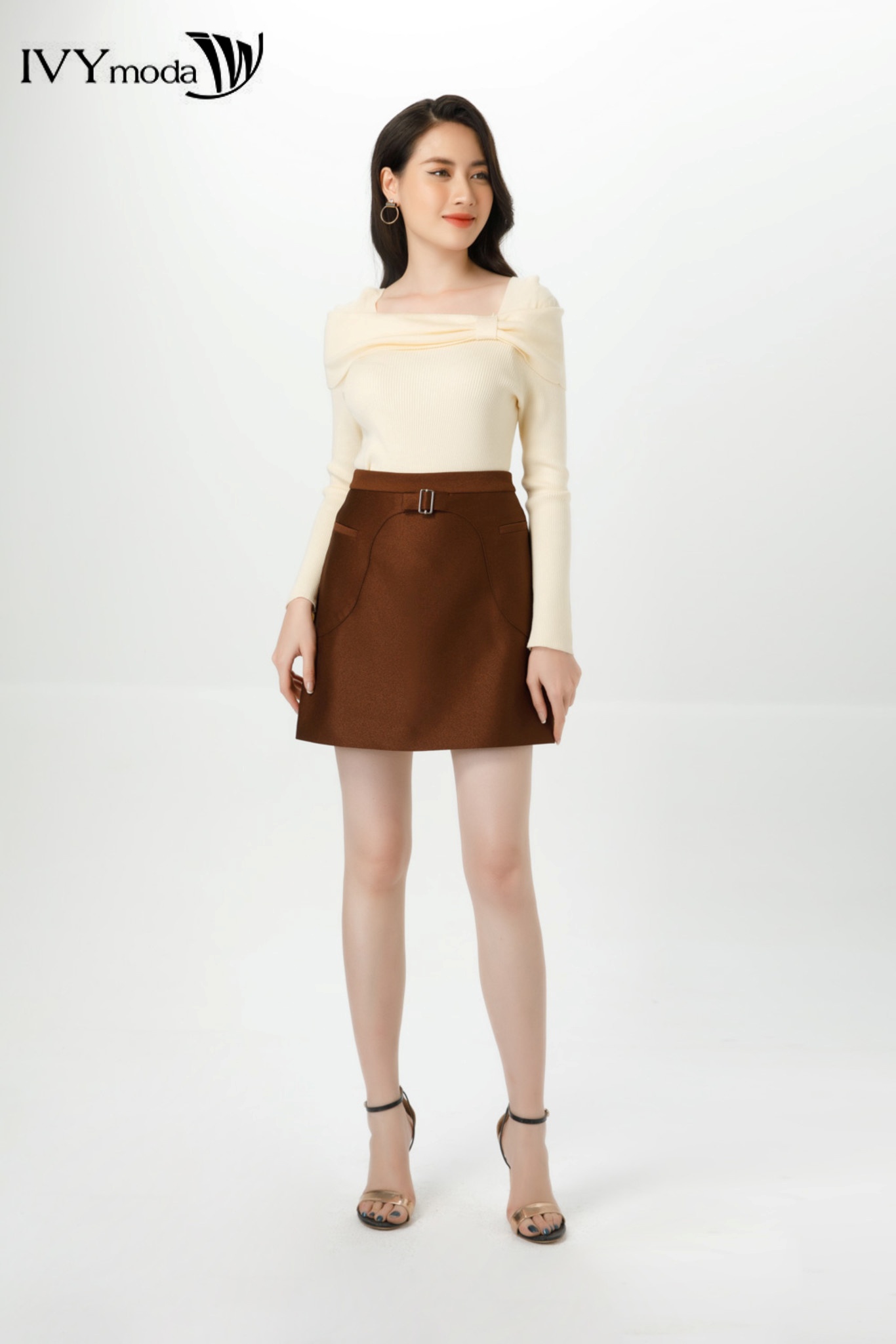 Áo len gân cổ cách điệu IVY Moda MS 58B8861