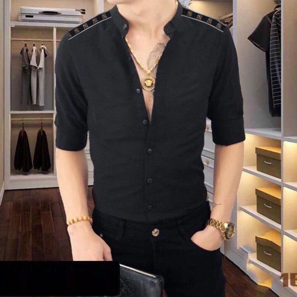 Áo sơ mi nam cổ trụ ny cao cấp | áo cổ tàu sơ mi ny đen sm06 hương nemo style