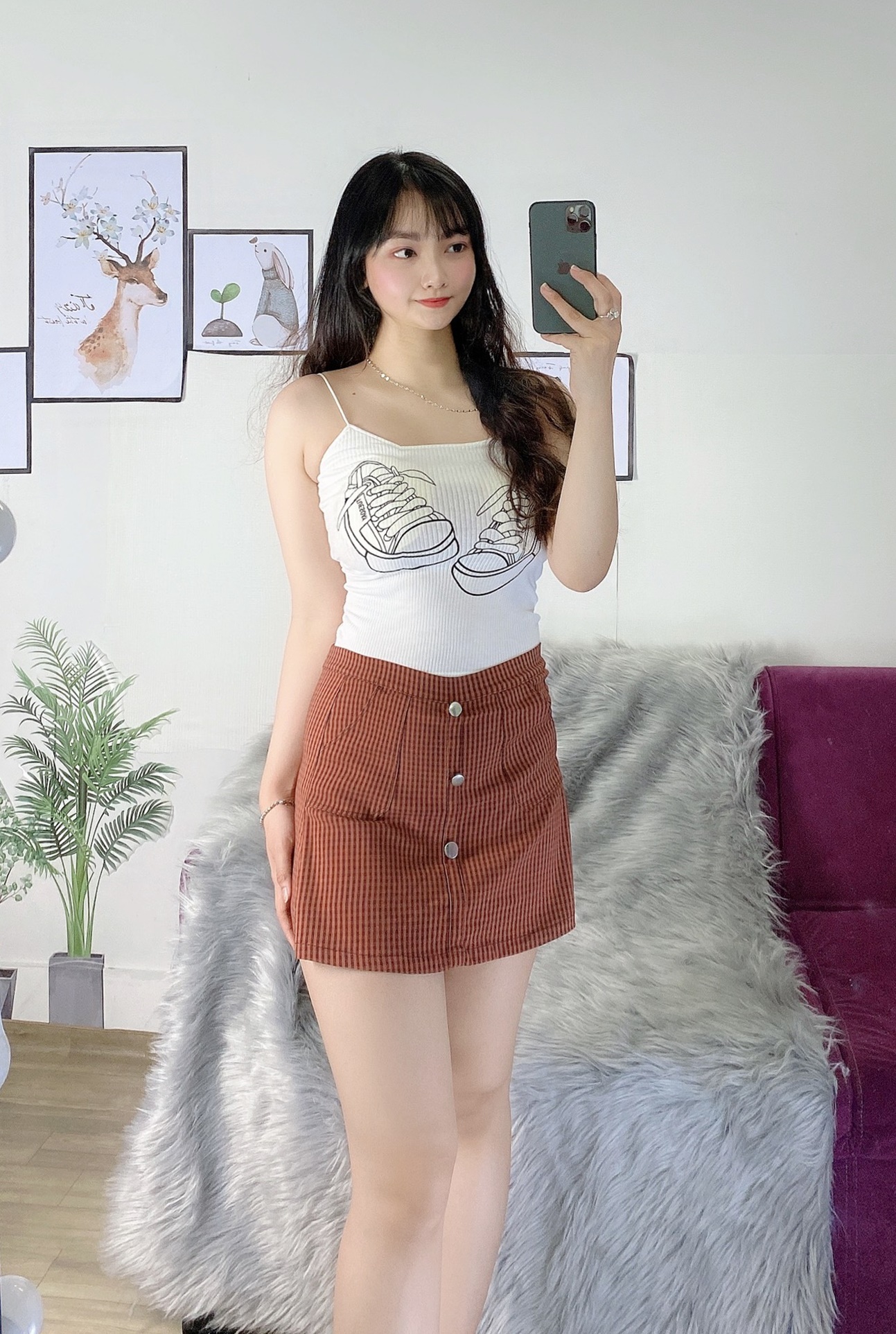 Set áo croptop hai dây chân váy năng động, freesize dưới 58kg