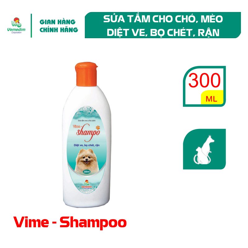 Vemedim Vime Shampo, sữa tắm cho chó mèo diệt ve, bọ chét, rận, chai 300ml