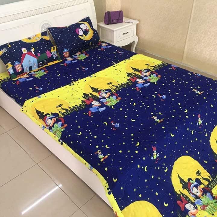 Set Ga Gối Cotton ( tặng kèm áo gối ôm ) Mẫu Mickey Sao Đêm