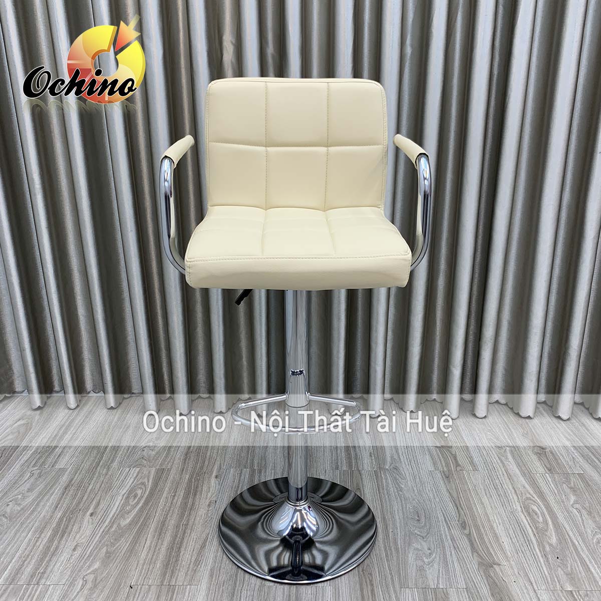 (FREE SHIP) Ghế Quầy bar, ghế BAr,  Ghế Trang Điểm cô Dâu, Ghế Livestream, Ghế Chụp Hình, Ghế Makeup Da Vịn Tay Inox Có Tựa Lưng Đệm Dày Điều Chỉnh độ cao từ 60-80cm ( Có Sẵn)
