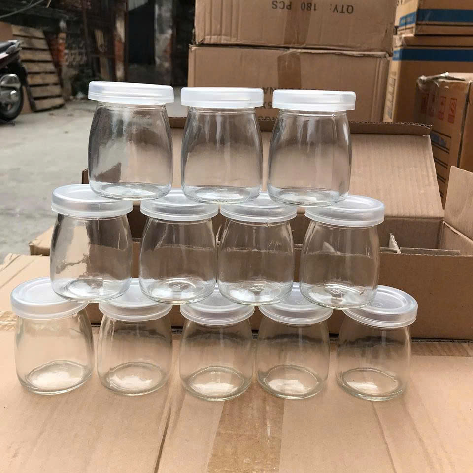 (Bao Hài Lòng) Bộ 12 Hũ Thủy Tinh CẨM ĐẠT Cao Cấp Có Nắp 100ml (làm sữa chua,yaourt,kem,bánh hoặc trữ sữa mẹ...)