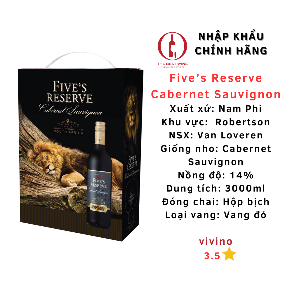 Vang Bịch Nam Phi Five's Reserve 3L - Vang Bịch 3L