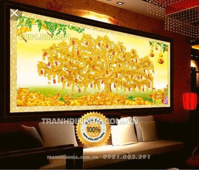 [HCM]Tranh đính đá cây tiền 100x50cm