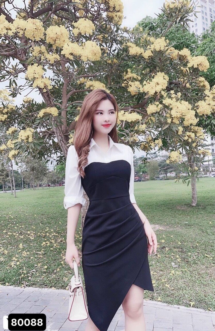 Đầm poly 2 da phối voan siêu xinh , tôn dáng cho các chị em