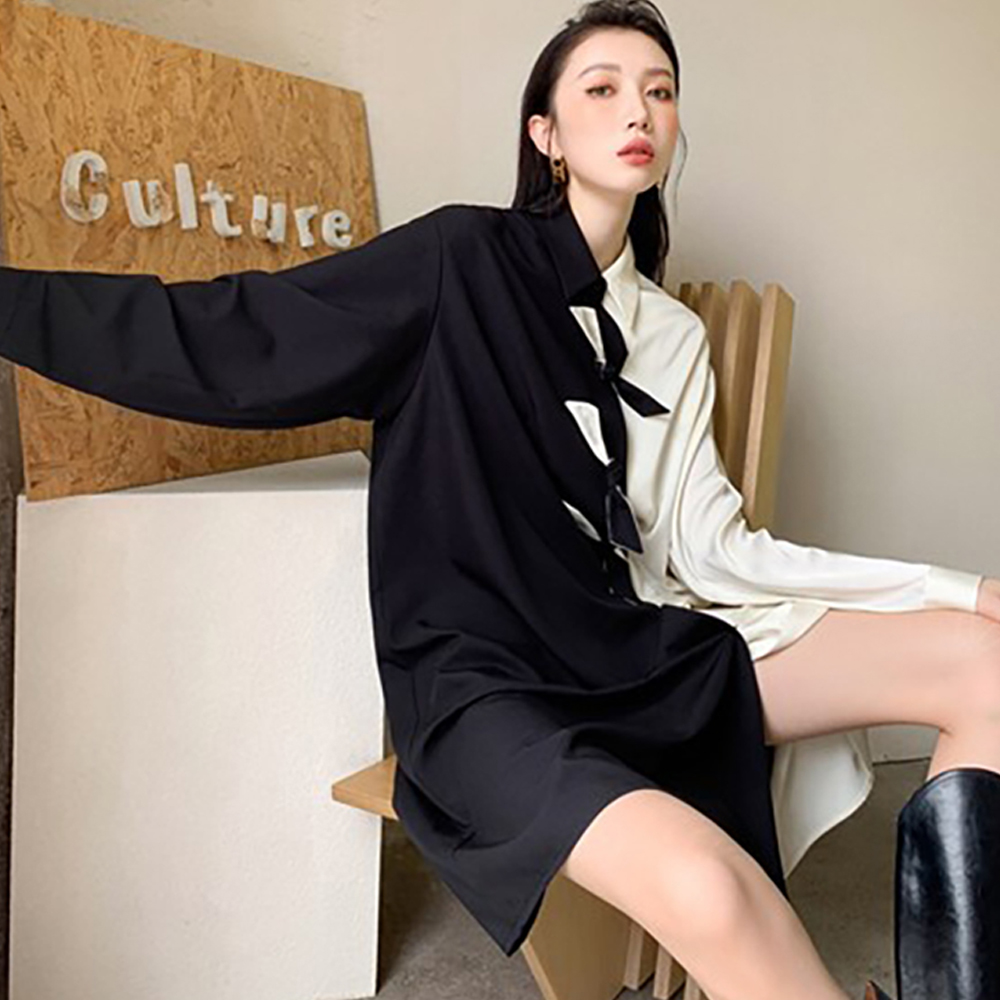 MUSHROOM LEE - Đầm Trắng Đen Thắt Nơ