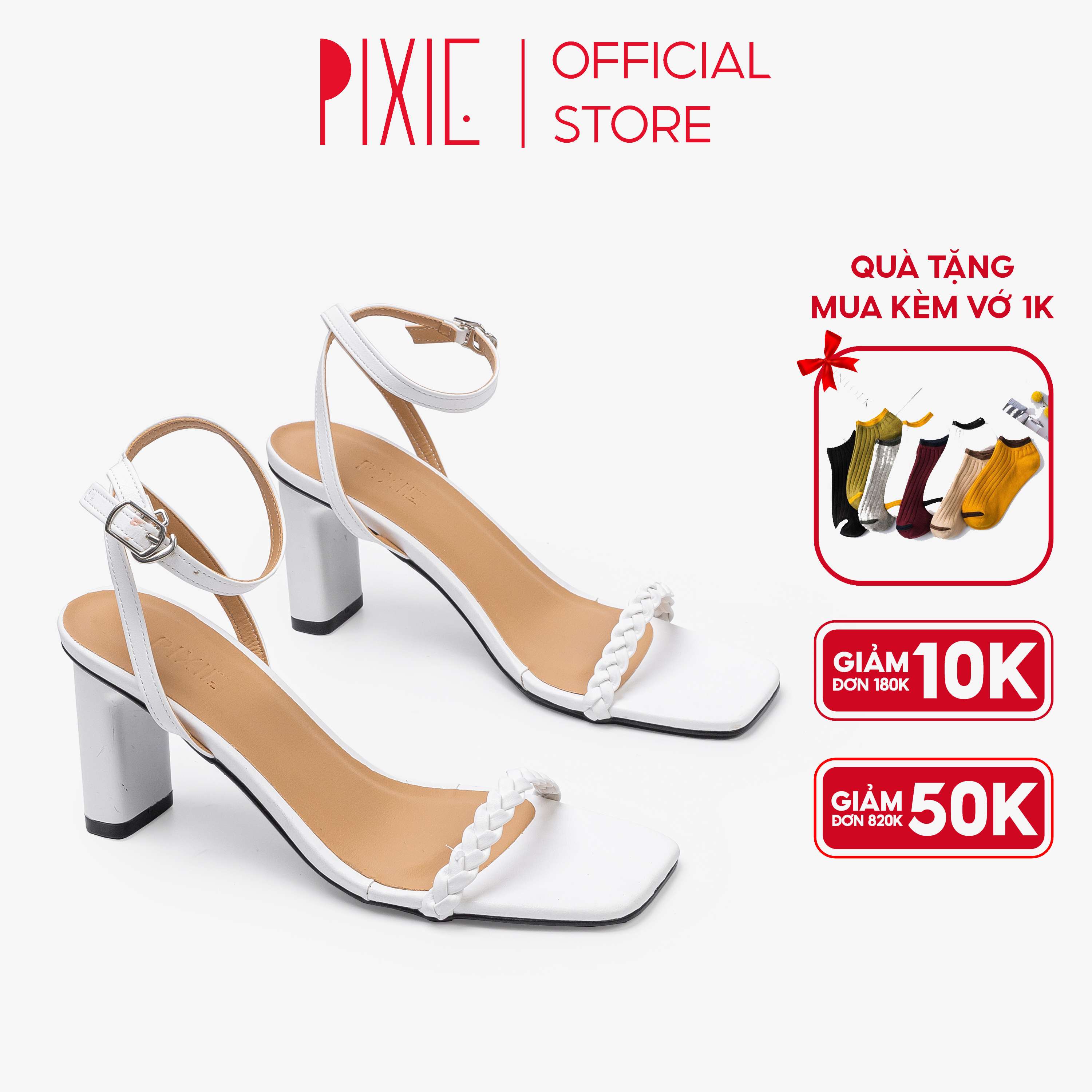 Giày sandal cao gót 7cm quai thắt bím pixie h053