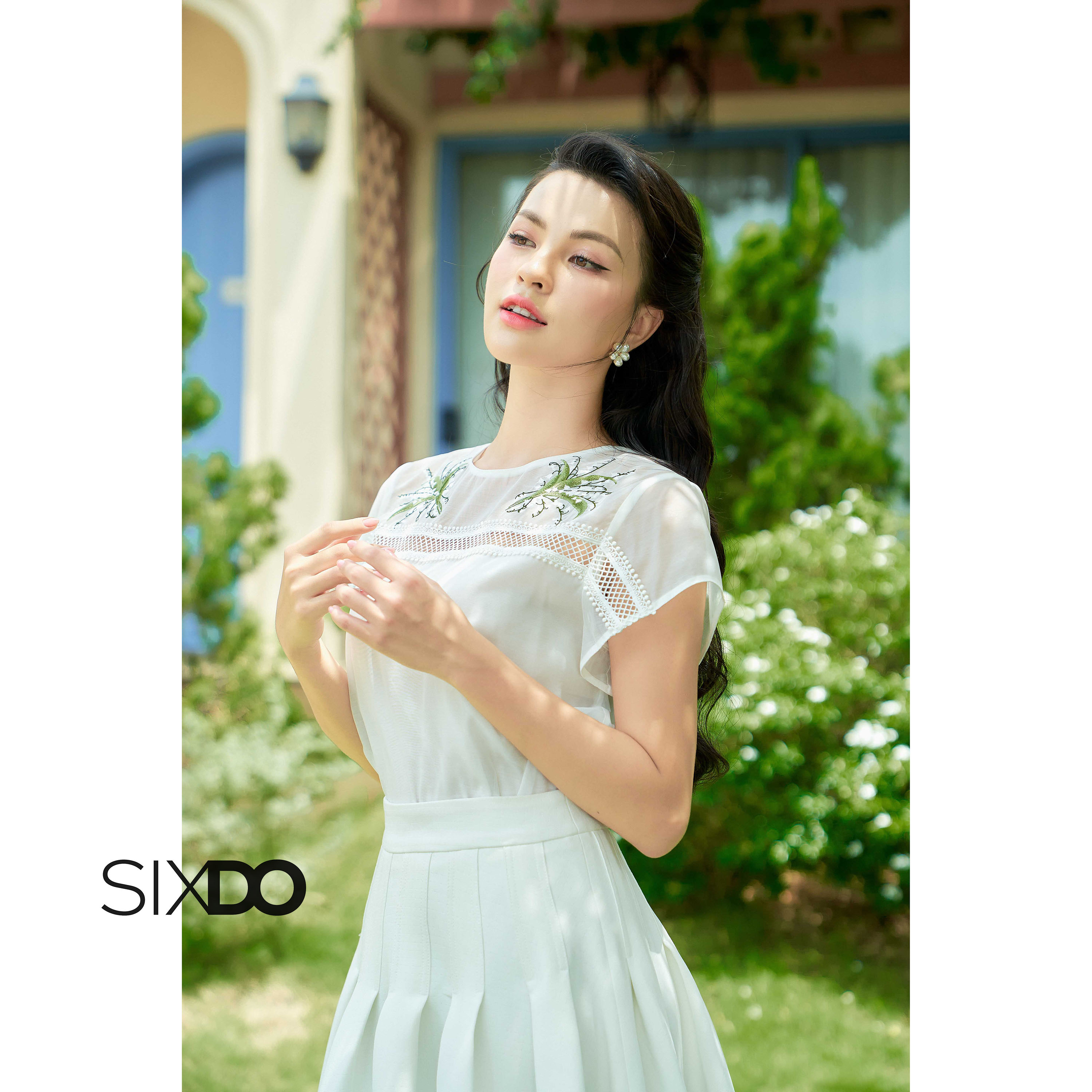 Chân váy xếp ly trắng SIXDO (White Pleated Midi Raw Skirt)