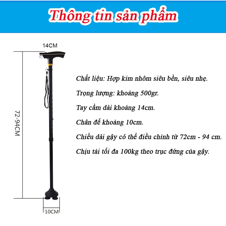[HCM]Gậy có đèn LED cho người già GA3