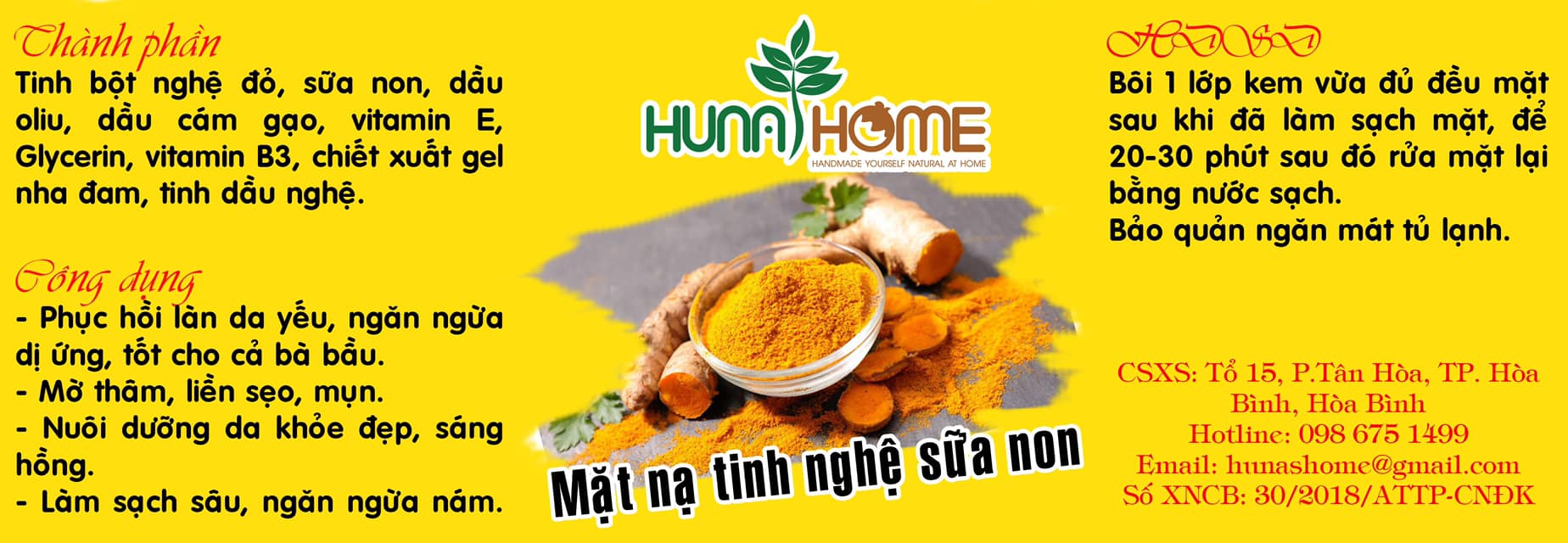 Mặt nạ tinh nghệ sữa non Hunahome ( đóng hộp 100g)