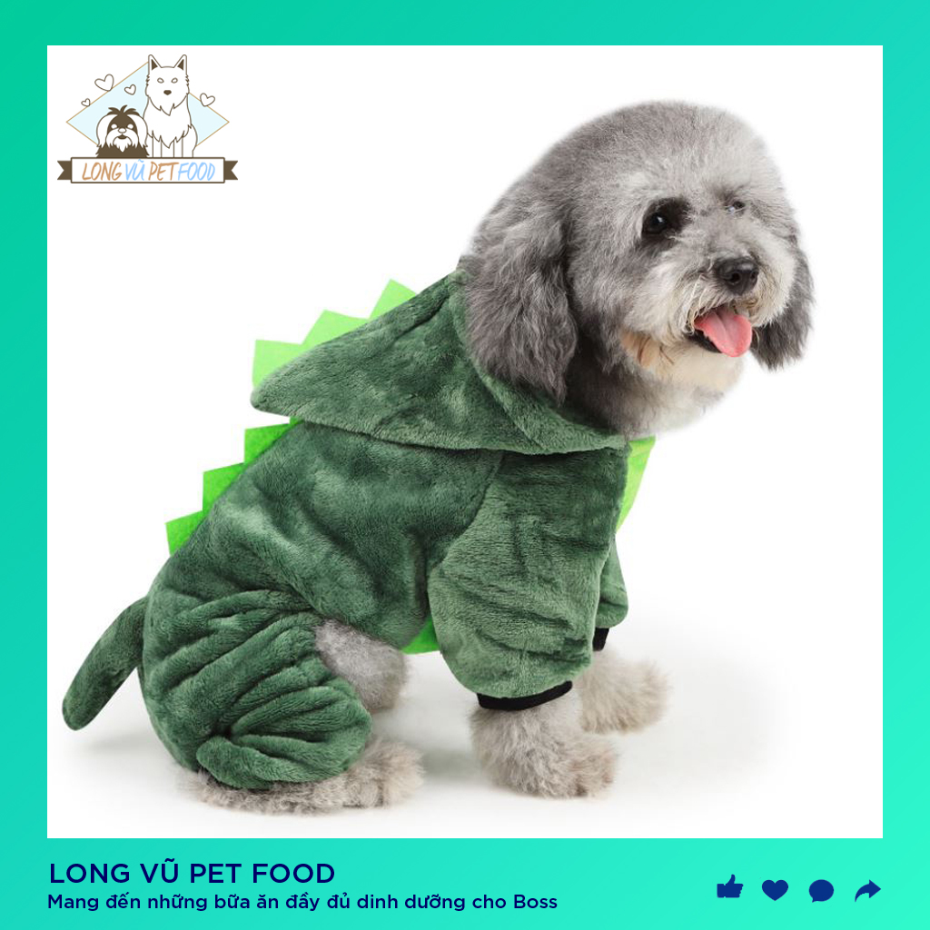 (HOT)Áo hoodie ấm áp hình khủng long màu san hô chất liệu lông cừu cho thú cưng - áo cho thú cưng chó áo cho chó áo cho mèo - Long Vũ Pet Food