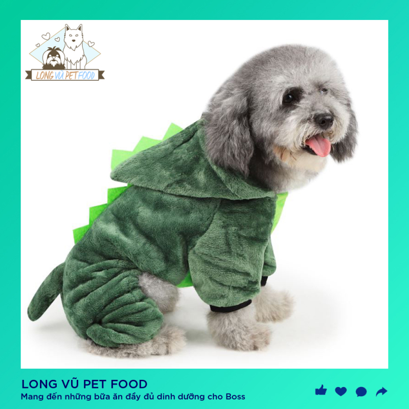 (HOT)Áo hoodie ấm áp hình khủng long màu san hô chất liệu lông cừu cho thú cưng - INTL áo cho chó Others - Long Vũ Pet Food
