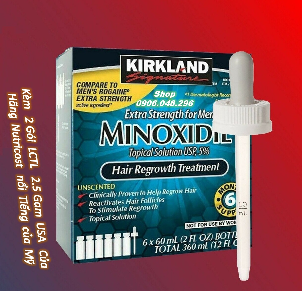 Kèm với 2 Gói LCLT 2.5 Gam USA của Hãng Nutricost nổi tiếng Mỹ, và 1 Hộp ( gồm 6 Lọ Minoxidil ) Thuoc mọc Tóc, mọc Râu Minoxidil 5%  Kirkland USA  từ Hoa Kỳ với [  Date ( Hạn sử dụng ) : 02 / 2026 ] , còn LCLT : 07 / 2025