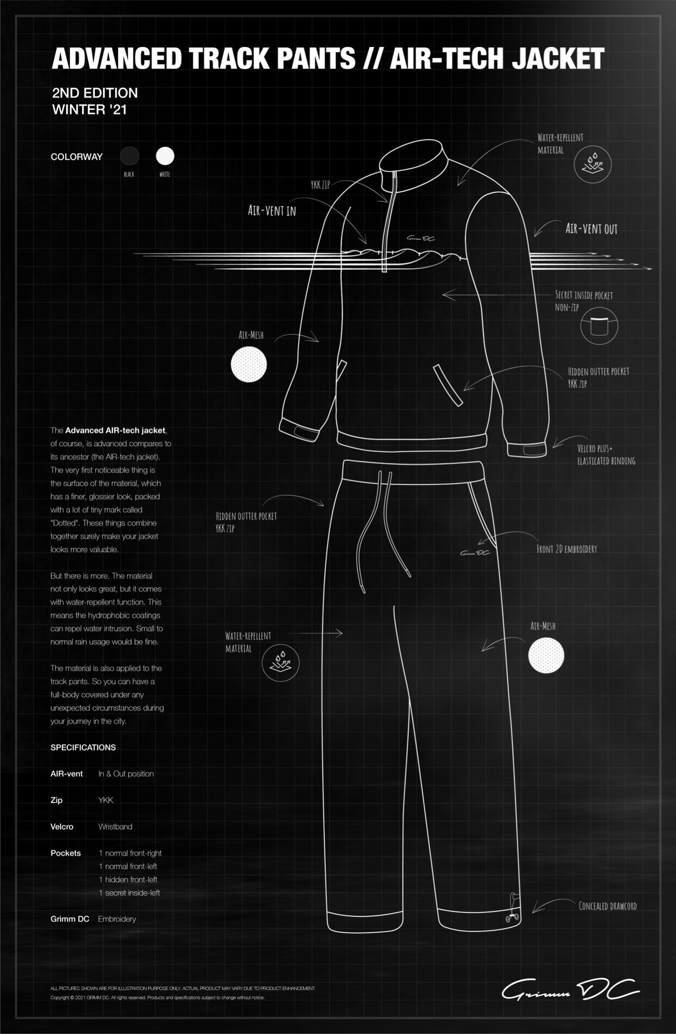 Grimm DC Áo khoác thông gió thế hệ 2 a.k.a. Advanced AIR-tech jacket A.AT:01 // Đen
