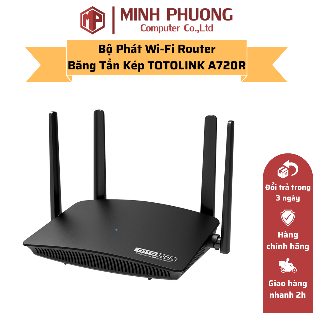 Bộ phát wifi Totolink A720R - Router băng tần kép AC1200 5Ghz