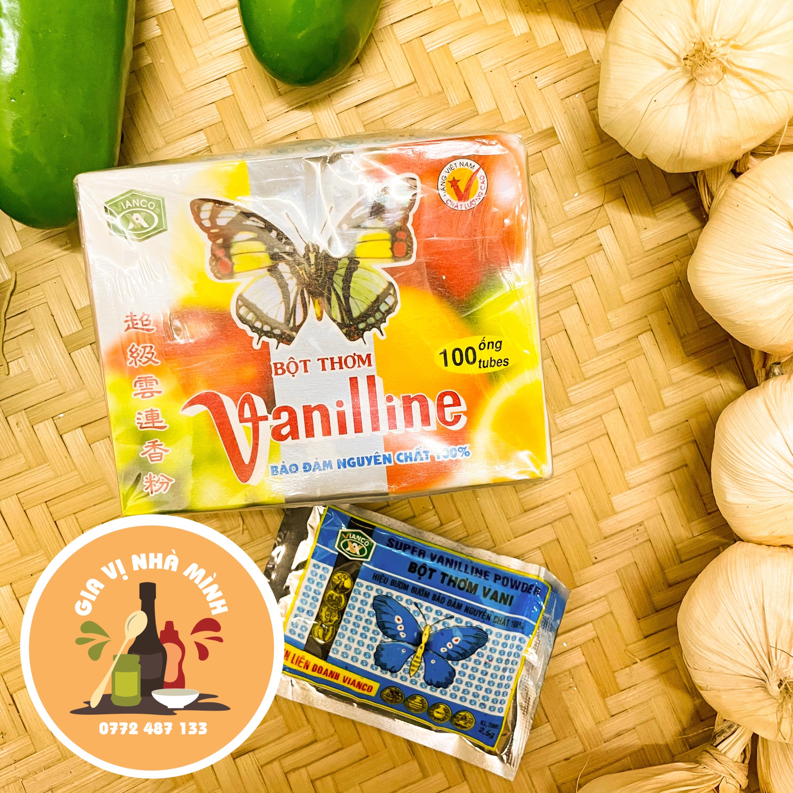 Bột thơm vanilline hiệu con bướm vỉ/5ống