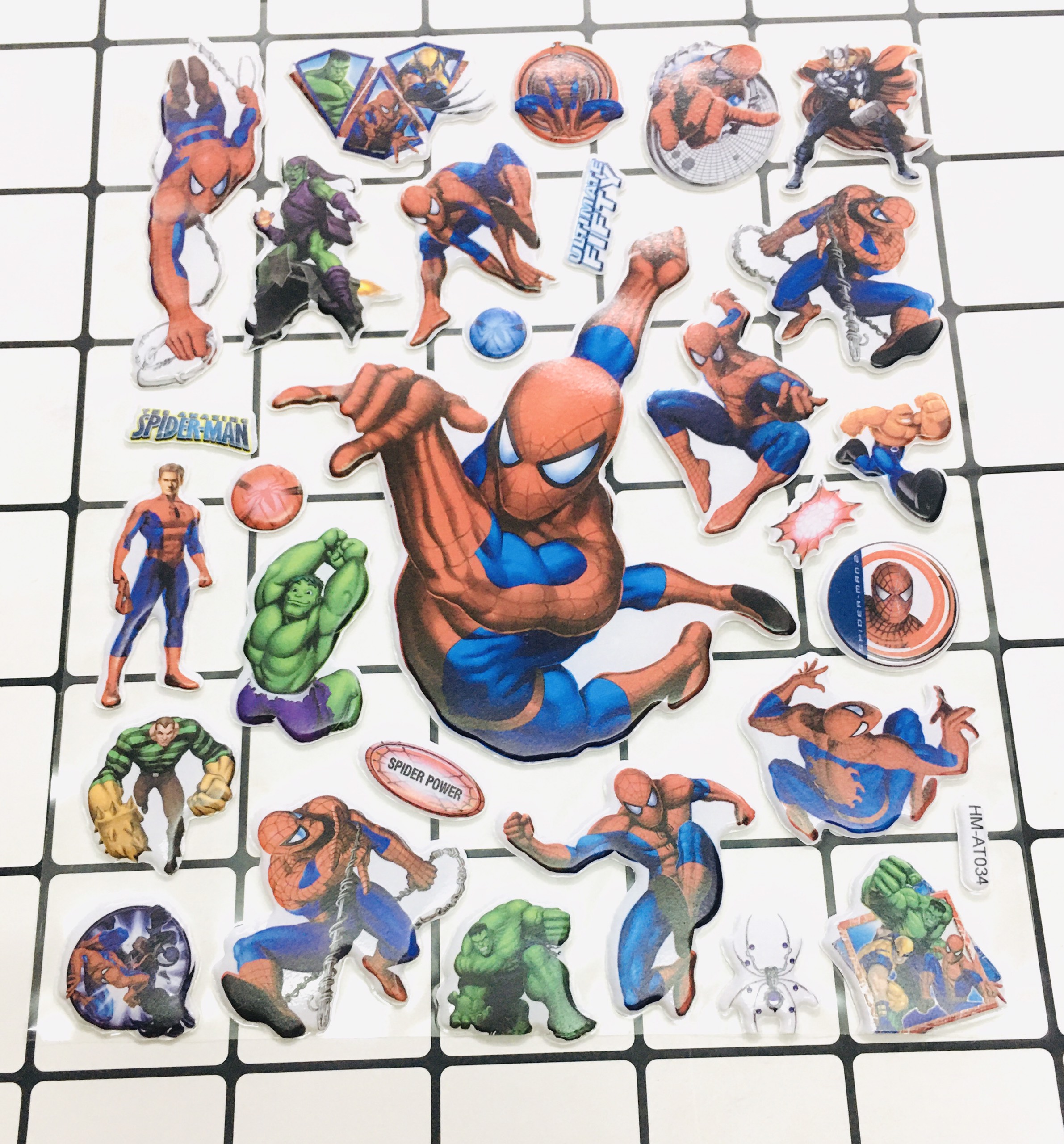 Bảng Sticker hình dán siêu nhân , người nhện Nổi 3D