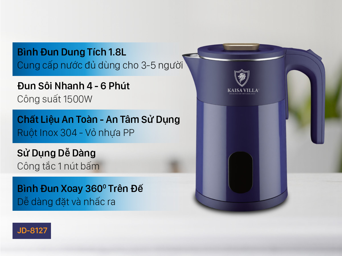 Ấm siêu tốc inox 1.7L Kaisa Villa JD-8127
