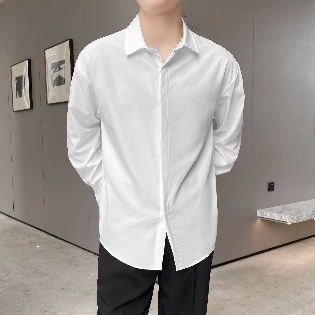 Áo sơ mi nam dài tay màu trơn form giấu nút Hàn Quốc  Thời trang PONIVALAZA cao cấp