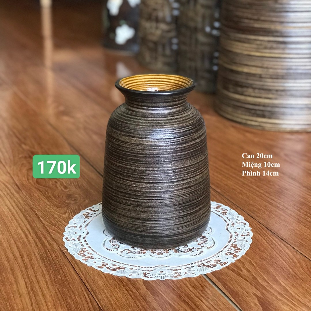 Set 3 bình hoa bát tràng men mộc châu âu, set bình gốm lọ gốm bát tràng loe miệng men mộc gth98