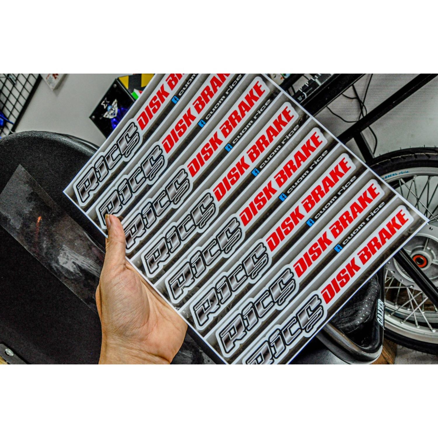 Tem Dán Phuôc Rice RC edition + Rice Disk Brake dàn cho phuộc màu sơn bạc ( 1 cặp )