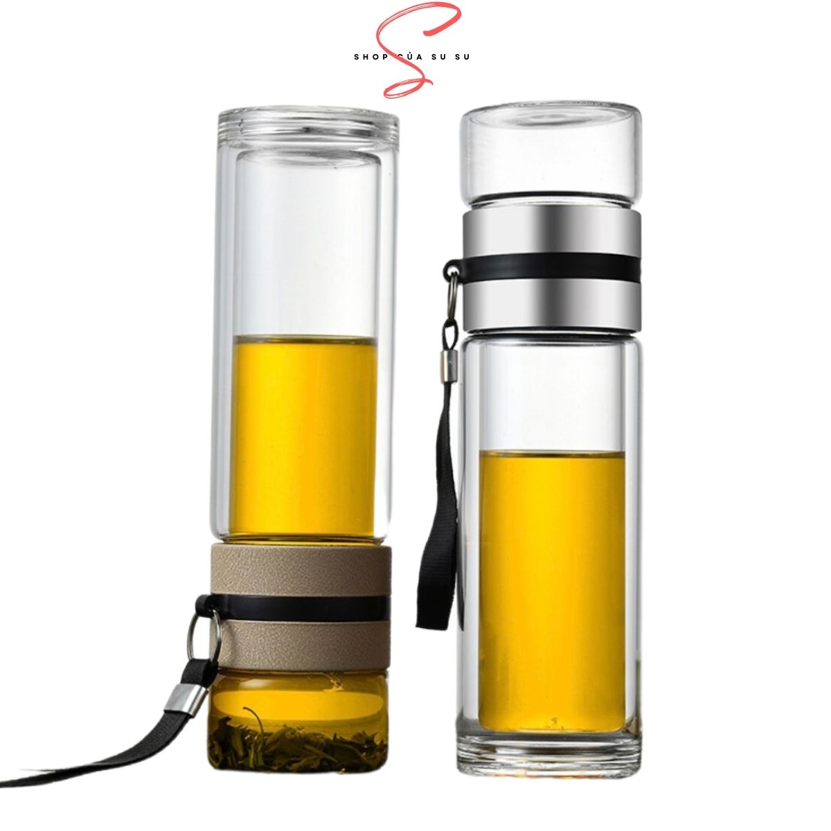 2 layers heat resistant 450ml glass tea pot stainless steel 304 filter cartridge with convenient portable handle size 26cm x 7cm