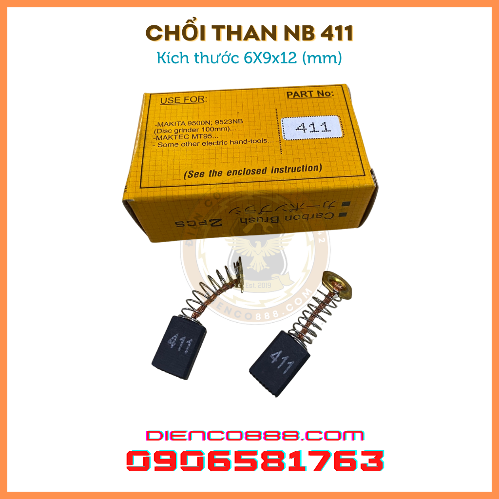 (Chính hãng) Chổi than 411 NB 6x9x12mm (có bán 10 cặp)