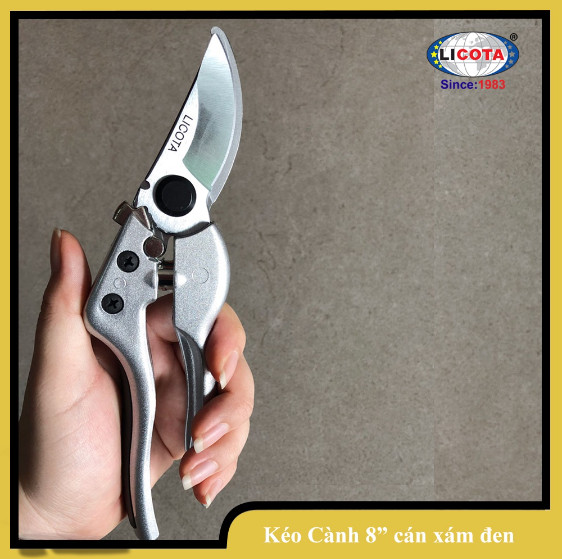 Kéo cắt cành 200mm mỏ cong, cán nhôm xám đen licota - tgp-00521