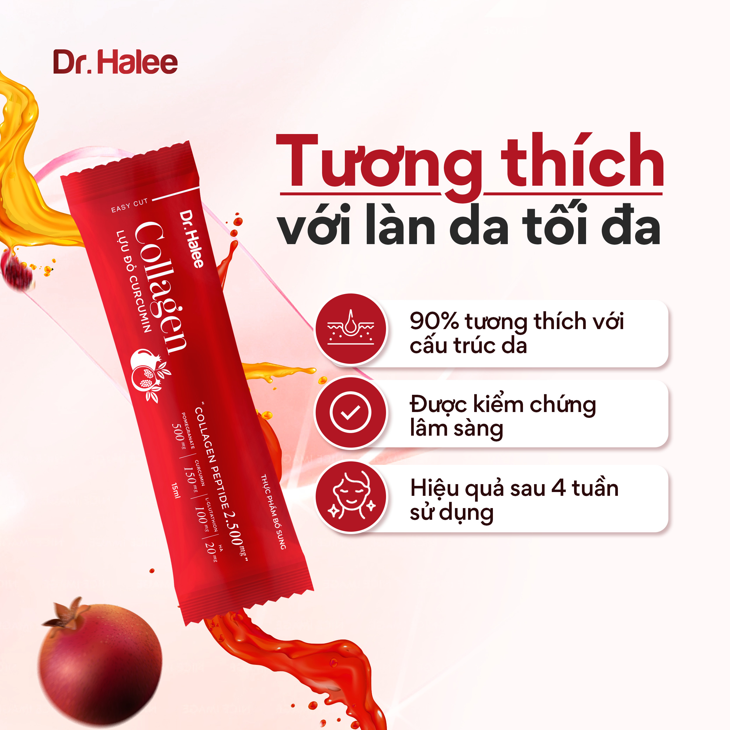 Nước Uống Collagen Lựu Đỏ Curcumin Dr Halee