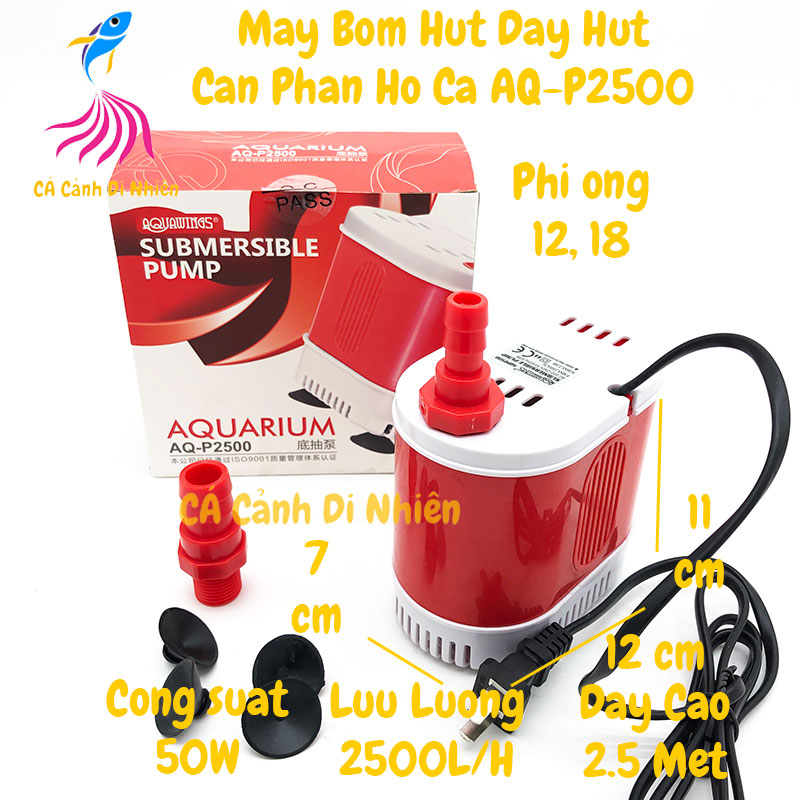 Máy bơm hút đáy aquawings aq-p2500 50w bơm chìm hút cặn 360 độ hồ cá aqp2500
