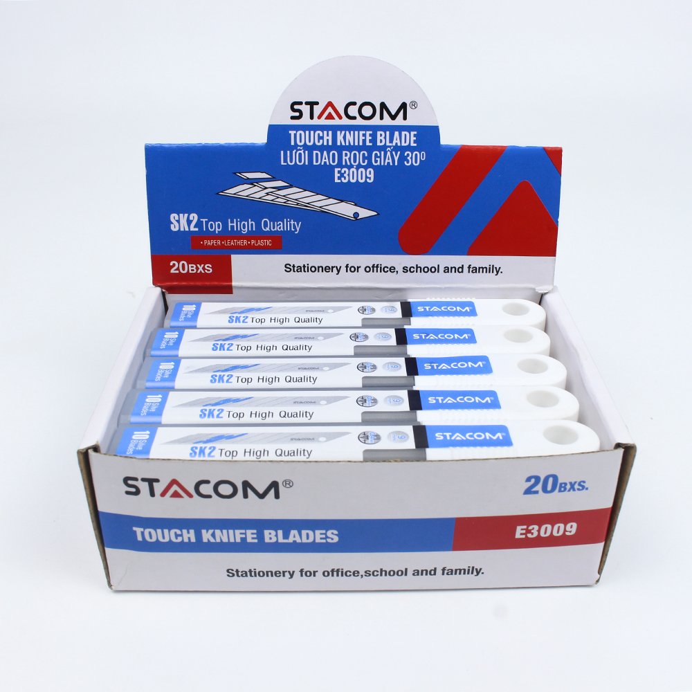 [Hộp 20 thỏi] Lưỡi dao rọc giấy  30° độ Stacom cỡ nhỏ 9mm – E3009