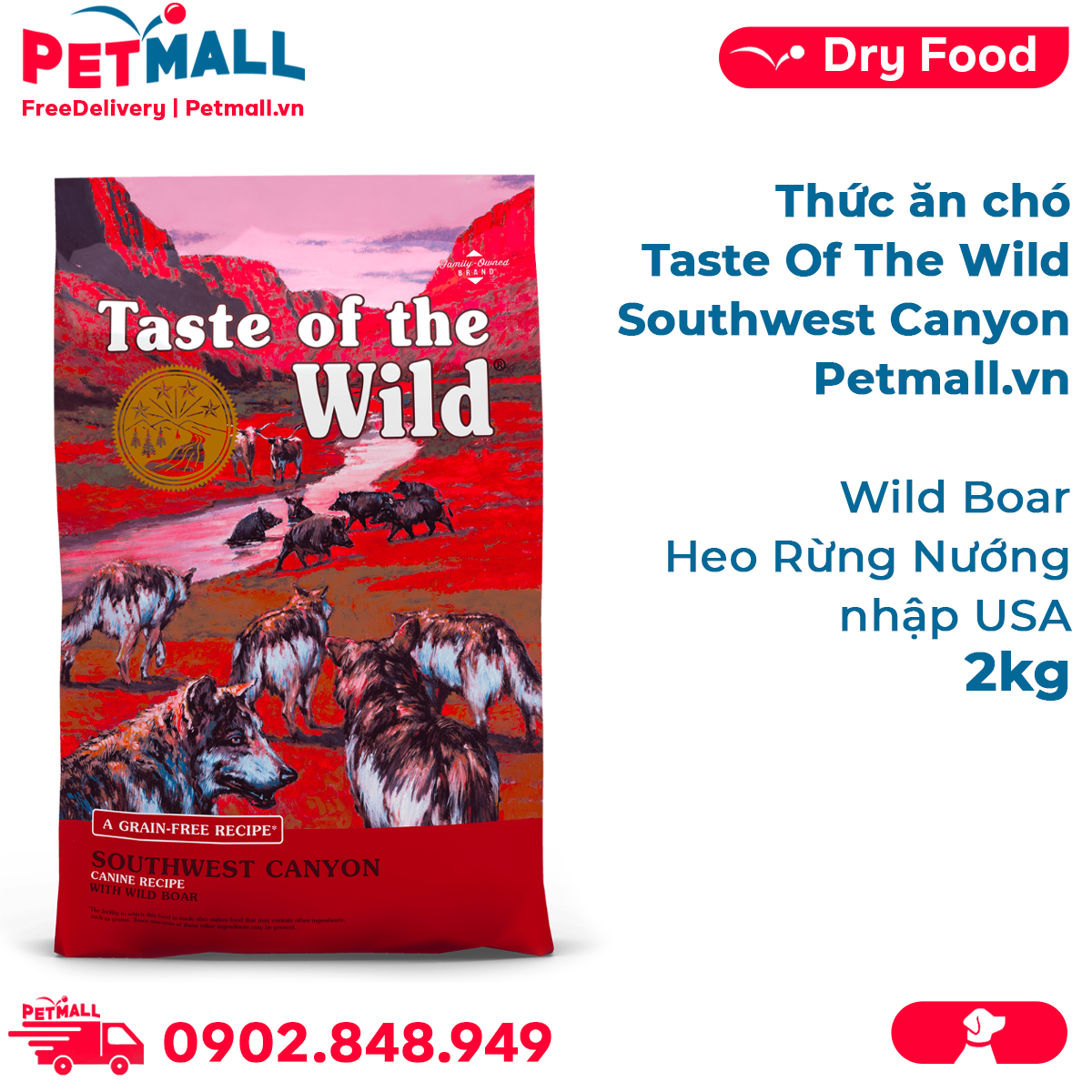 Thức ăn chó Taste Of The Wild Southwest Canyon 2kg - Wild Boar, Heo Rừng Nướng - mọi lứa tuổi nhập USA Petmall