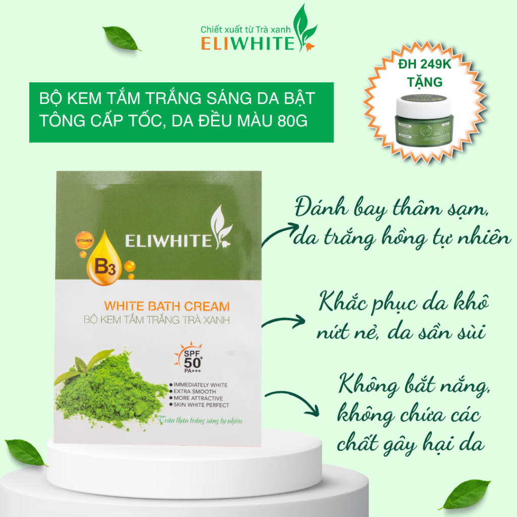 Bộ Kem Tắm Trắng Trà Xanh Eliwhite 80g