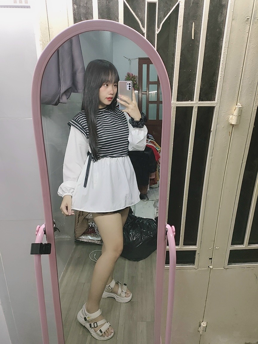 Áo babydoll phối sọc