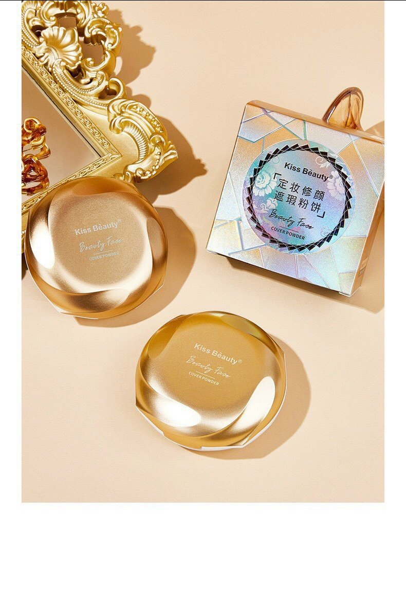 Phấn phủ 2 tầng kiss beauty vỏ vàng đồng sang chảnh