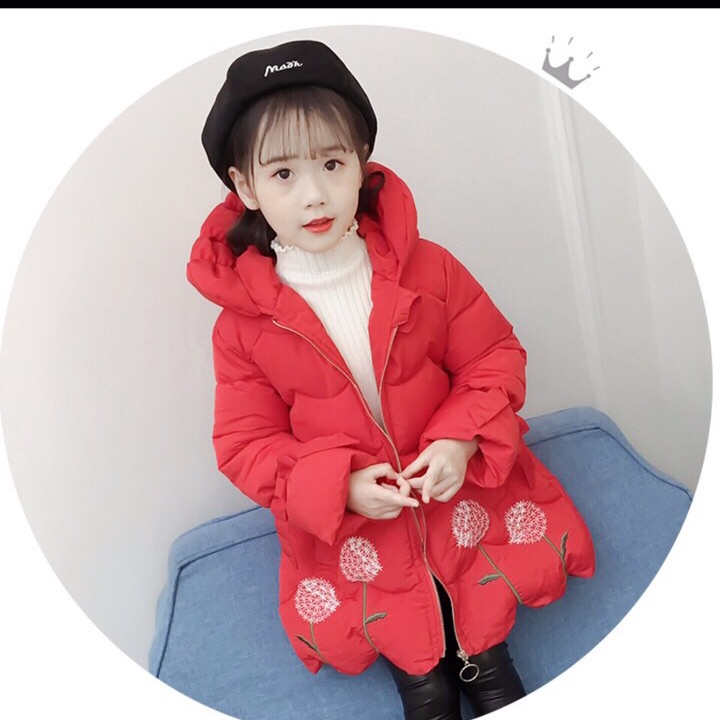 Áo khoác phao dáng dài cho bé gái.