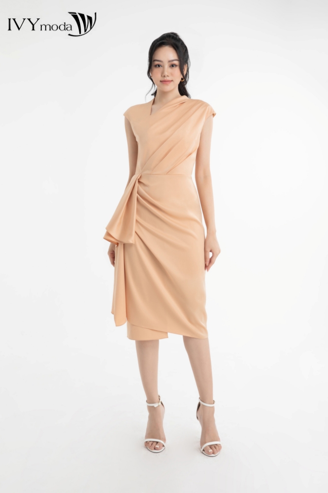 Đầm lụa xếp cổ chéo IVY moda MS 41M8057