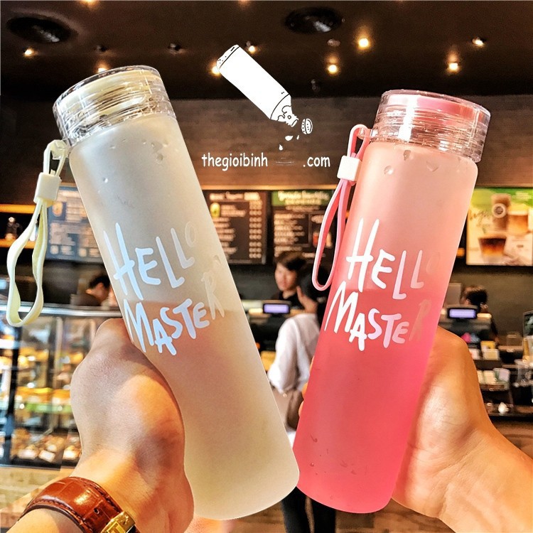 Bình nước thủy tinh Hello Master 480ml có dây xách