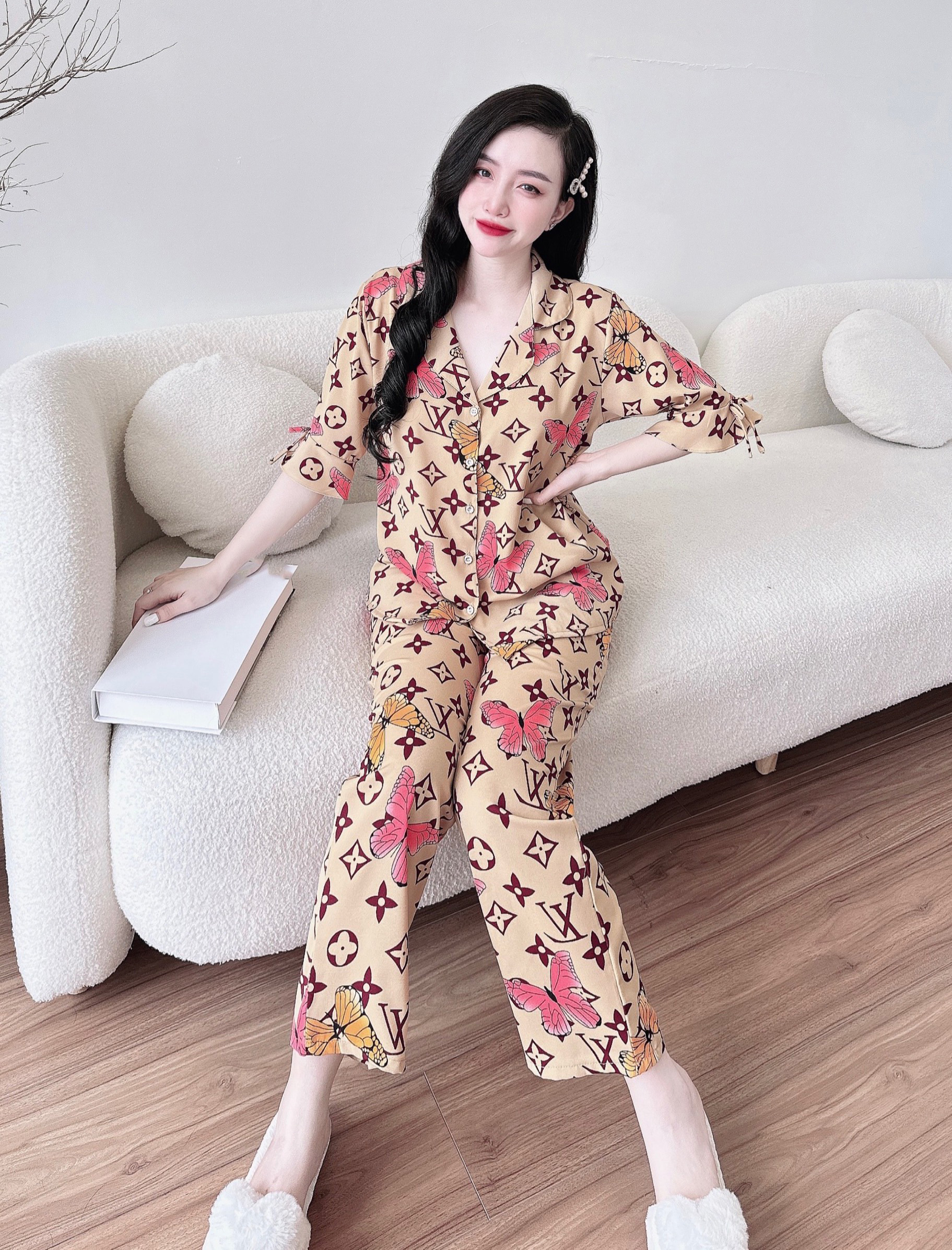 Đồ bộ lụa mango mềm mát tay lửng quần dài mặc nhà sang trọng