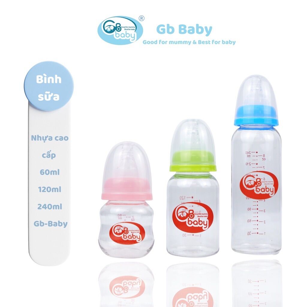 60ml 120ml 240ml 1 Bình sữa nhựa CỔ HẸP không BPA - GB BABY Công nghệ Hàn
