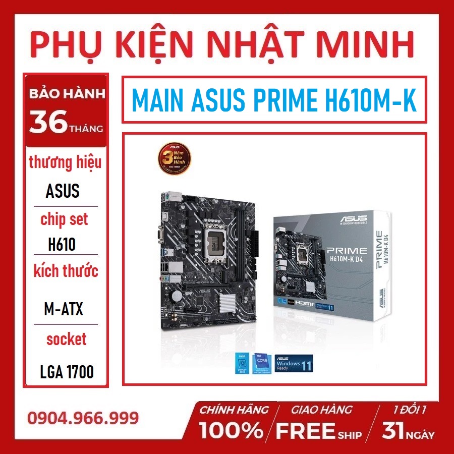 Mainboard Asus Prime H610M-K D4 Socket 1700 chính hãng bảo hành 36 tháng