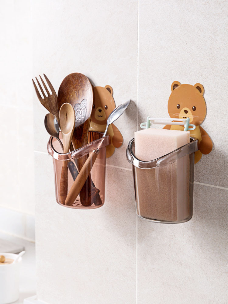 Ly cốc dán tường hình gấu nâu đựng bàn chải, kem đánh răng, đồ dùng nhà tắm - kệ nhà tắm dán tường