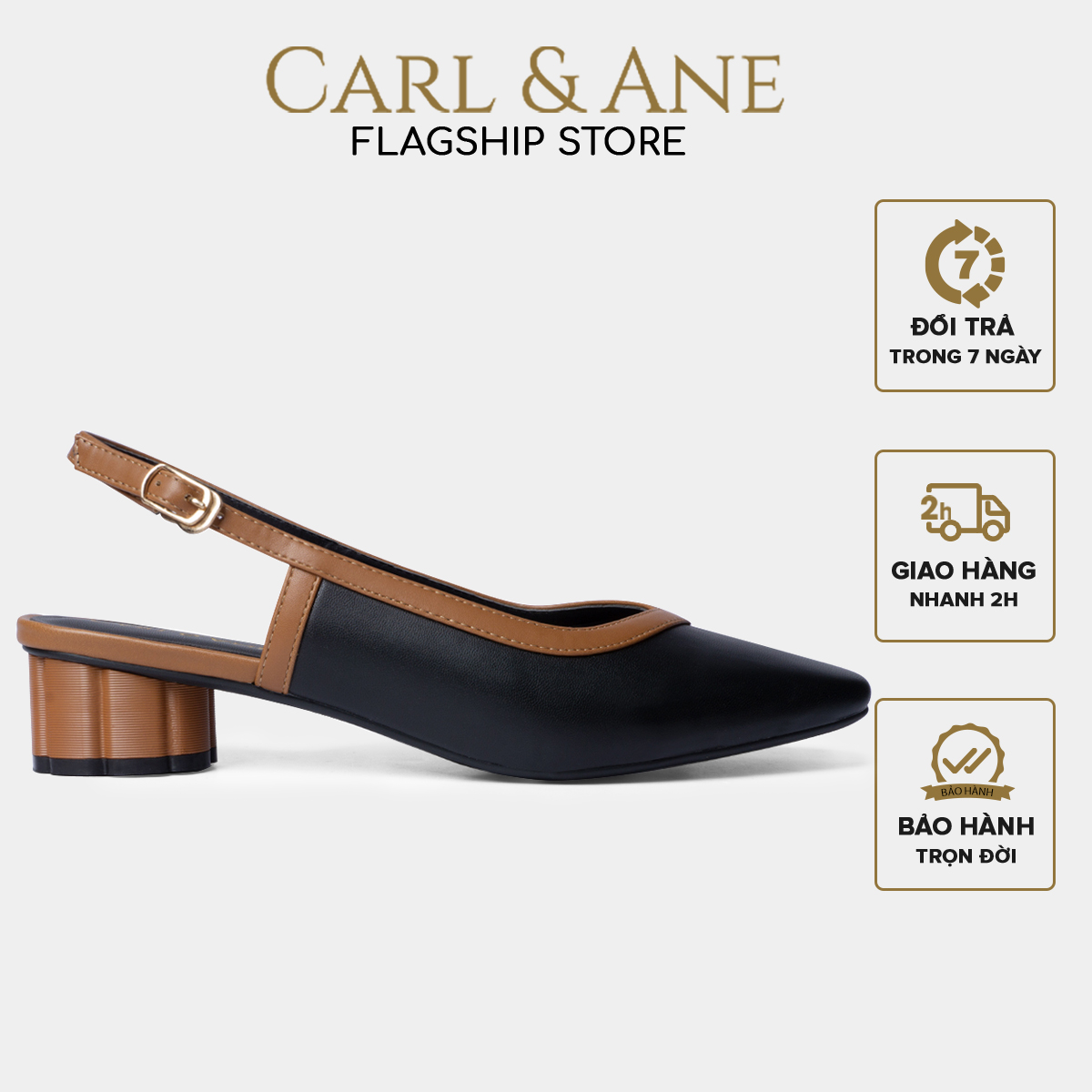 Carl & Ane - Giày cao gót thời trang mũi vuông hở gót phối dây tinh tế cao 3cm màu đen - CL005