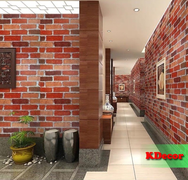 10m Giấy dán tường Gạch đỏ cổ có sẵn keo khổ 45cm